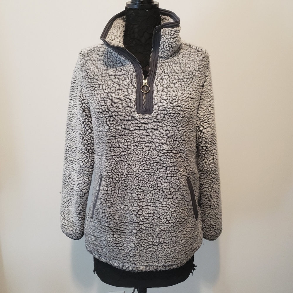 Cozy Sherpa Women's Cabincore Pull Over 1/4 Zip With‎ Kangaroo Pockets Size M